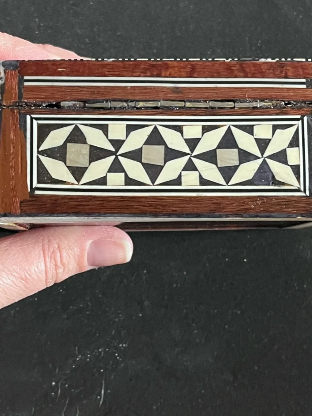 Vintage Egyptian Mother of Pearl Micro Mosaic Jewelry Box Intricate mop Inlay